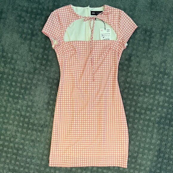 ZARA Pink Gingham Cut-Out Mini Dress – XS - Picture 1 of 7